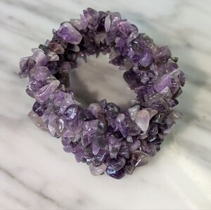 Amethyst String Stretch Crystal Chunk Bracelet